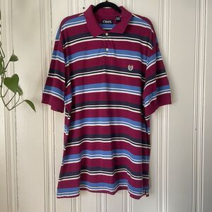 Chaps Men’s Magenta Red Blue Striped Short Sleeve Polo Collared Shirt Size XXL